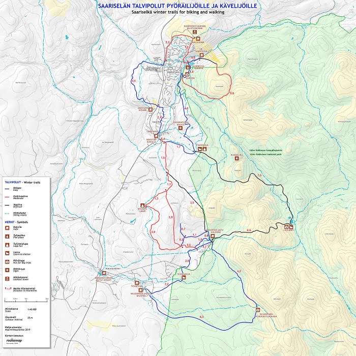Routamap referenssi Saariselkä talvireitit kartta kävelyyn ja pyöräilyyn